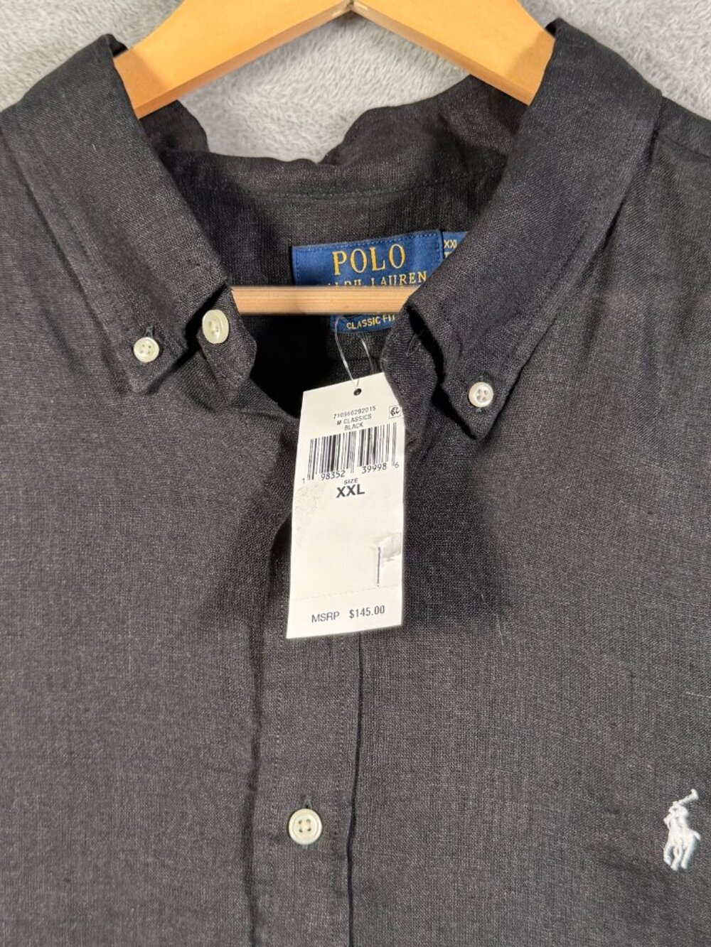 Polo Ralph Lauren Button Down Shirt Mens XXL Black Linen Classic Fit $145
